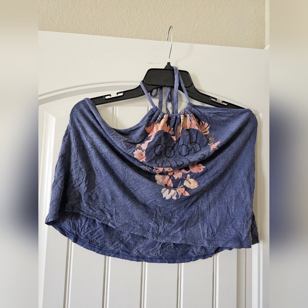 Blue Halter Top with Floral Design